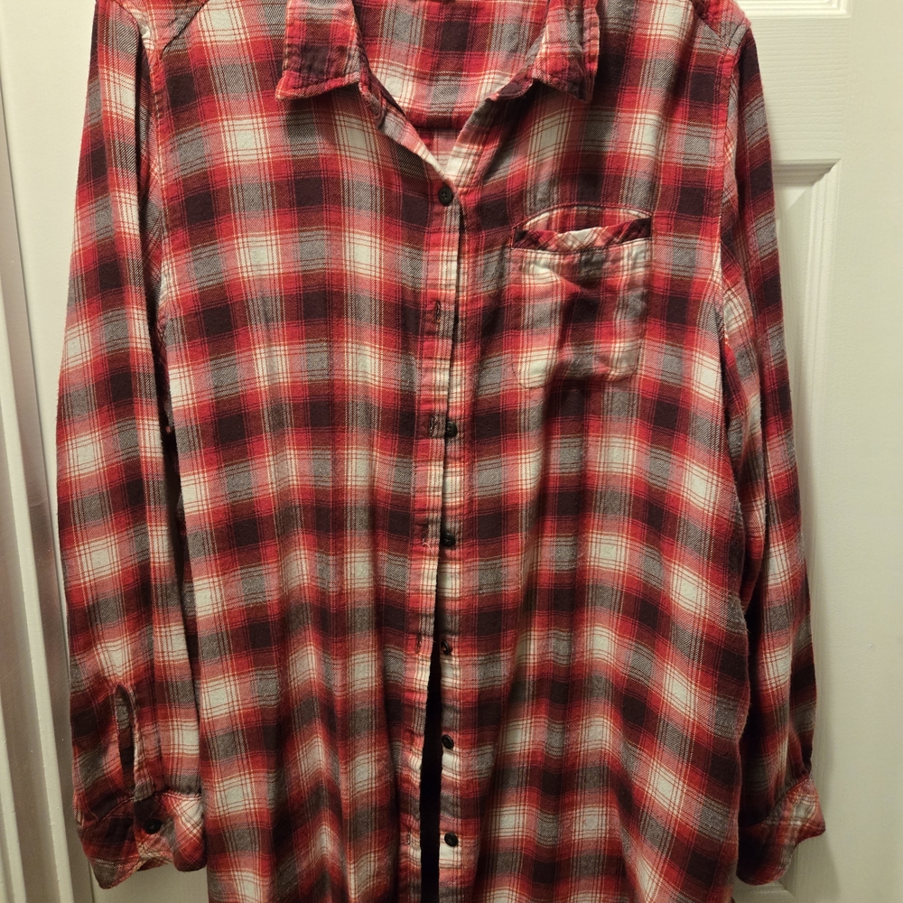 Boston Traders Red and White Plaid Button-Down Shirt